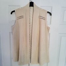 Solitaire Womens Beige Waistcoat With Crochet Effect Size Medium