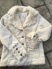 Vintage J-lo Jennifer Lopez Faux Fur Corduroy Studded Quilted Cream Jacket Usa