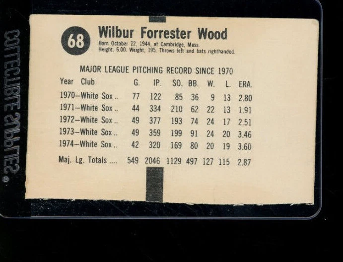1975 Hostess #68 Wilbur Wood  - Image 2 of 2