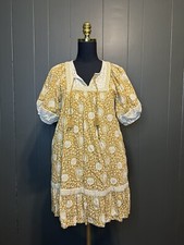 Puff-Sleeve Printed Mini Swing Dress Yellow Ditzy Floral Boho Old Navy XS