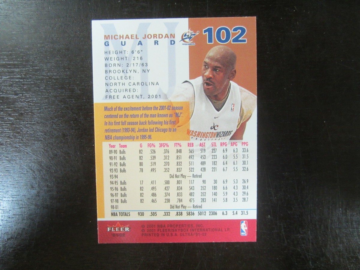 2001-02 Fleer Ultra # 102 Michael Jordan Card (J) Washington 