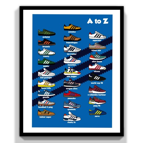 Adidas trainer alphabet A to Z Unframed Poster Print Wall Art casual A4