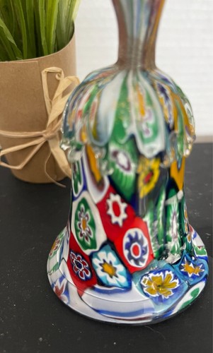 Campana Millefiori estilo Murano multicolor (sin timbre) con acento de goteo de vidrio satinado 4,5" - Imagen 3 de 6