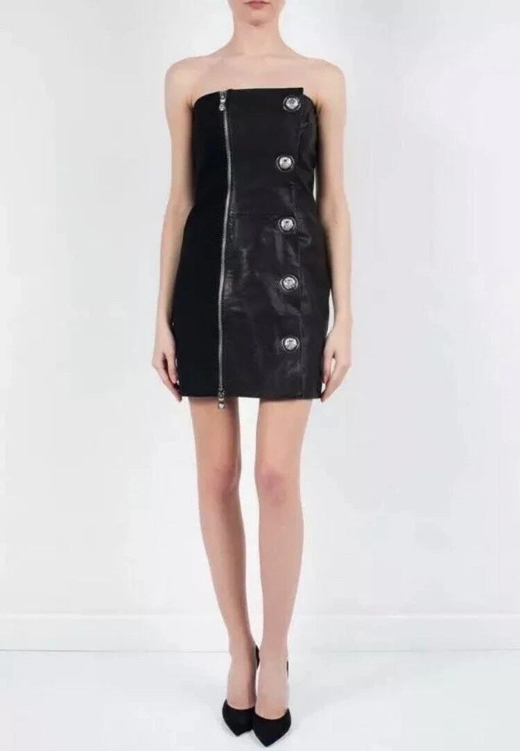 $2 195 VERSUS VERSACE Abito con bottoni di leone in pelle nera Made In Italy