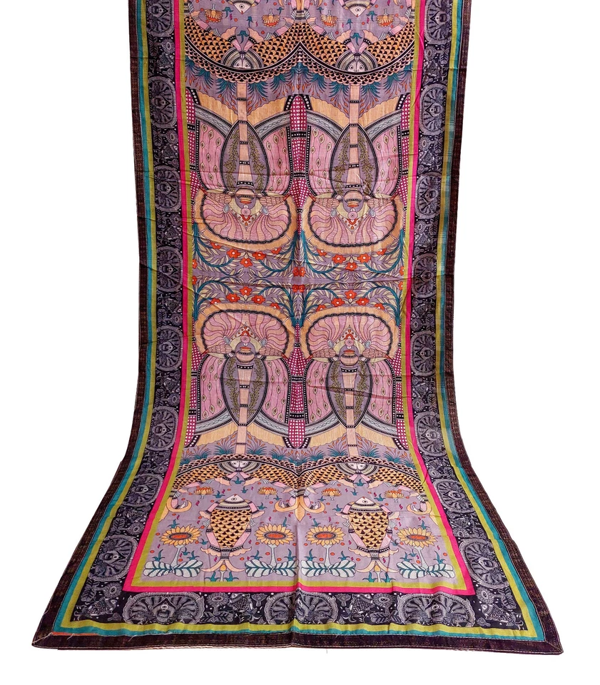 Dupatta India de algodón puro artesanal vintage | envoltura étnica impresa | arte tribal Foto 2 de 4