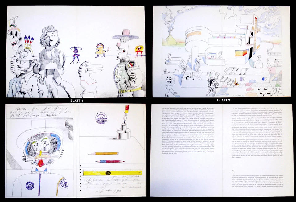 Saul Steinberg 4 original Farb-Lithographien auf 2 Blatt  55,5 x 36,7 cm
