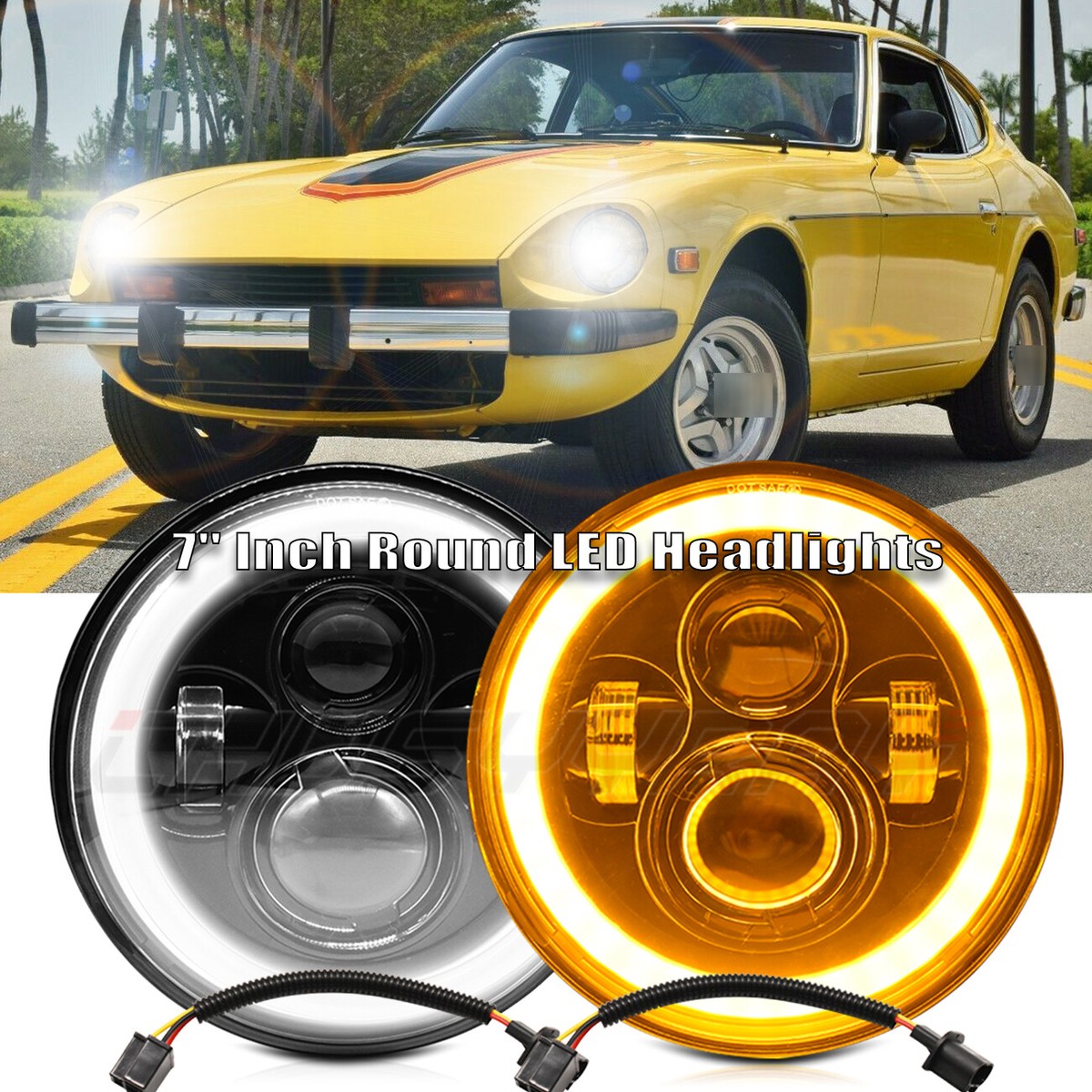 Black Pair For Datsun 280ZX,240Z,260Z,280Z 7inch Round LED