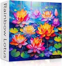 Rainbow Lotus Flowers 1000 Pc Jigsaw Puzzle, Brand New-Sealed Box