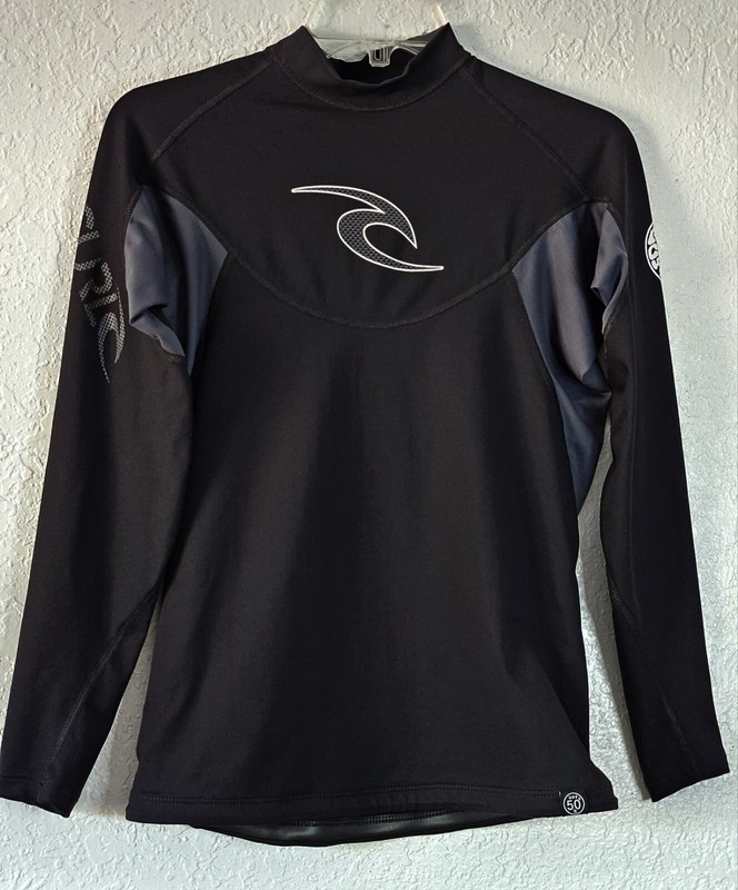 Rip Curl Flash Bomb Rash Guard Black W Gray 50 SPF Sz M