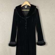 Charlotte Russe Y2k Duster Large Goth Mob Wife Fur Trim Black Velvet Opera Vtg