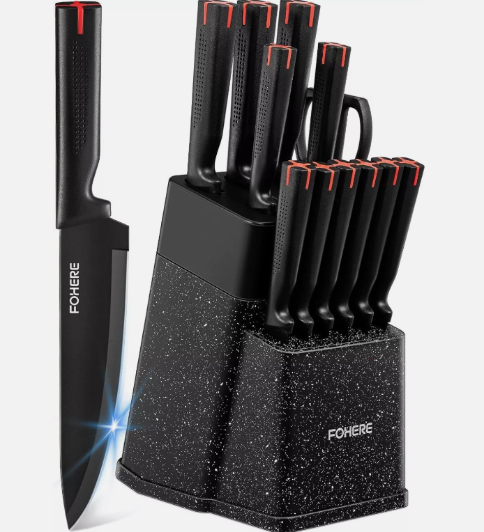 Knife Set, 13-Piece Kitchen Knife Set with Block Wooden German Stainless Steel-image