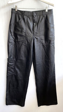 ZARA Black Faux Leather Wide Leg Cargo Pants High Waist Size L