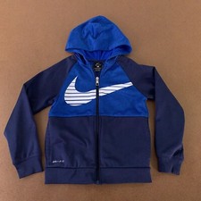 Nike Dri Fit Youth Size Large 7 Blue Logo Pocketed Full Zip Hoodie Flaw