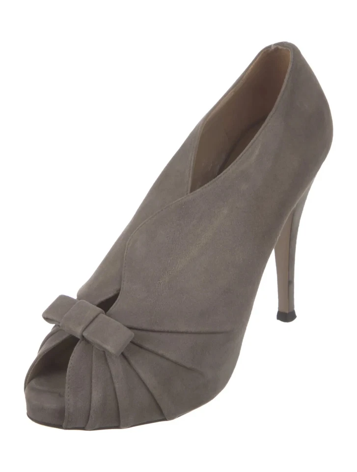 Valentino Pumps 女式 8 灰色麂皮绒蝴蝶结口音高跟鞋懒人鞋 — 第 2/4 张图片