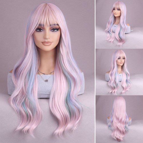 Womens Long Curly Wavy WIG With Bangs Hair Party Wigs Sleek Synthetic Cosplay - Picture 2 of 31
