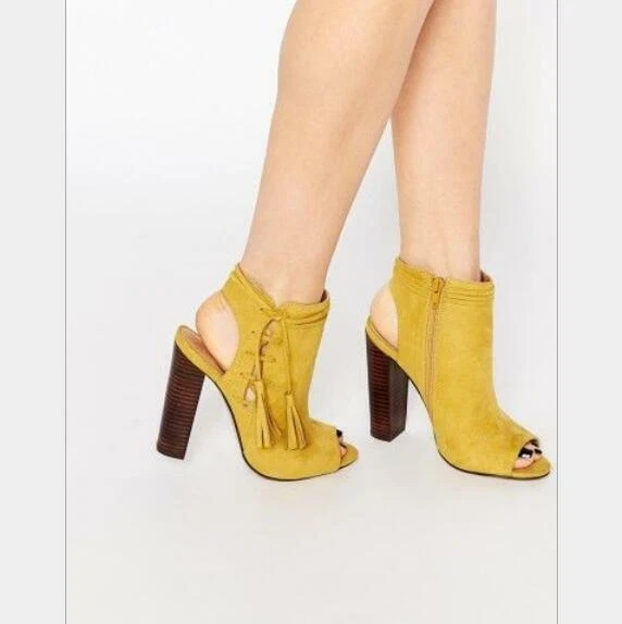 Roma Slingbacks Open Toe Suede Womens Sandals Ankle Boots Block Heels Shoes Size - Image 4 of 4