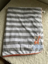 Carter's Just One You Plush Gray Stripe Baby Blanket Blue Rhino Giraffe Monkey