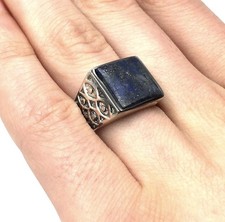 Anello sigillo in argento 925 gioiello lapislazzuli fascia massiccia anello...