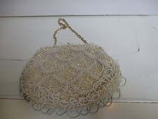 Vintage La Regale Hong Kong White Creme Beaded Chain Evening Bag 1960s
