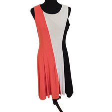 Nine West Womens Colorblock Sleeveless Midi Fit & Flare Dress Multicolor Small