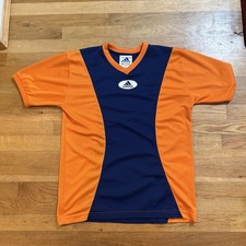 Vintage 90s Adidas Soccer Jersey Navy Blue and Orange Jersey Medium Made In USA