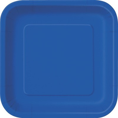 Unique 31495EU Eco-Friendly Square Paper Plates-18 cm-Royal Blue Colour-16 Count
