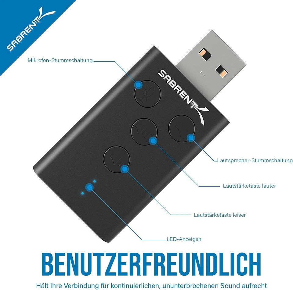 SABRENT Soundkarte USB auf Klinke 3,5mm Kopfhörer Audio Adapter Aluminium - Bild 4 von 4