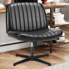 Criss Cross Chair Legged, PU Leather Armless Office Swivel Desk Chairs No Wheels