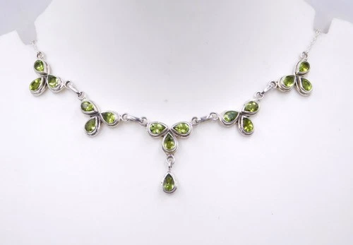 12.7 Gm 925 Sterling Silver Natural Peridot Cut Gemstone Necklace Size 20.8"