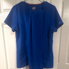 Dickies Women's Blue Solid Scrub Set Size M V-Neck Top & Drawstring Pants image