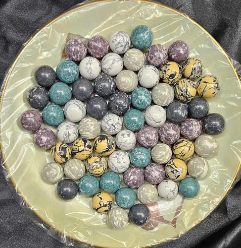 Lot Of 66 Stone - Marble - Beadwork - Playing Marbles(?) 20mm - 11 of Each Type