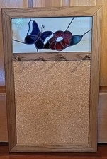 Vtg Stained Glass Butterfly Hanging Cork Message Board Hooks Cottage Core 
