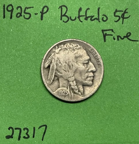 1925-P Buffalo 🦬 Indian Head Nickel 5c Fine