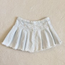 PacSun Light Wash Denim Pleated Mini Skirt Womens Size 26 Raw Hem A-Line