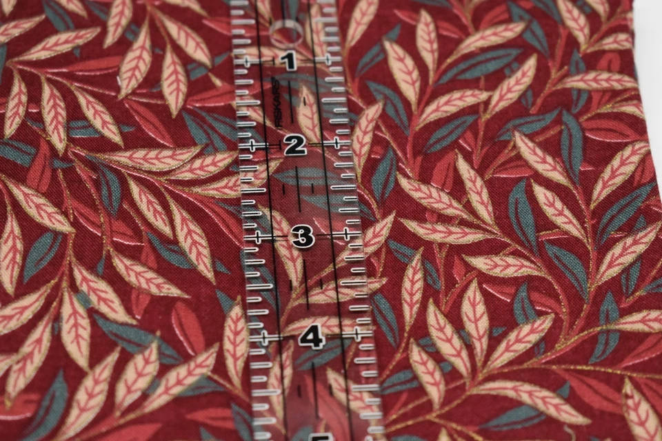 100% Cotton CONCORD FABRICS 22.5" x 43" JOAN KESSLER fall leaves burgundy Vtg - Image 2 of 4