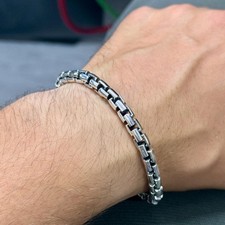 Mens Solid Silver Box Chain Bracelet Elegant Link Chain 925 Sterling Gift