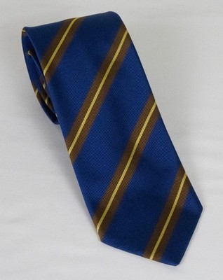 NEW Battistoni Medium Blue & Light Brown Repp Stripe 100% Silk Tie 3.25 x 57