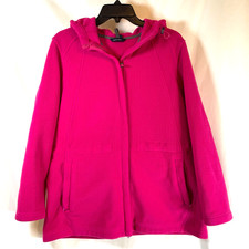 Lands' End Jacket Polar Fleece Ladies 14/16 Hooded Zip Front Warm Casual Pockets