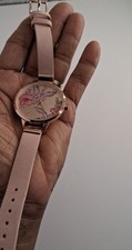 Nine West Womens Watch Rose Gold Tone Leather Strap Floral Dial NW/2044