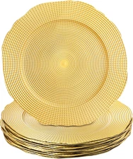 12 Pack Gold Charger Plates 13" Plastic Dinner Under Plates Wedding Table Decor
