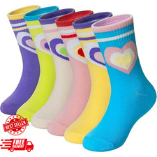 Girls Socks Little Kids Crew Cotton Youth Breathable Cute Dress Socks 6 Pairs