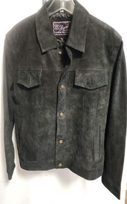 Real Leather Black Suede Trucker Jacket Mens Size XL Button Front Pockets
