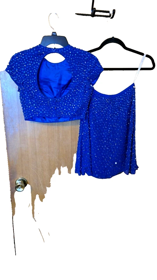 SHERRI HILL Ladies size 0 Rhinestone SKIRT SUIT Prom DK ROYAL Keyhole Back NWT - Image 2 of 4