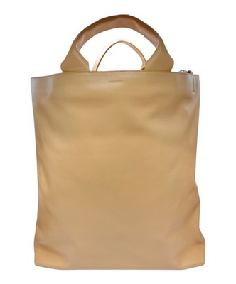 JIL SANDER 2WAY Tote Bag Beige Leder J27WC0001 mit Schultergurt