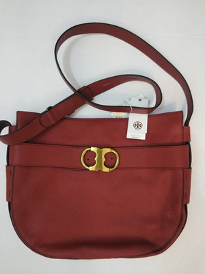 NEW Tory Burch LIGHT Redwood, Leather Crossbody GEMINI BELTED Hobo Bag (NWT)