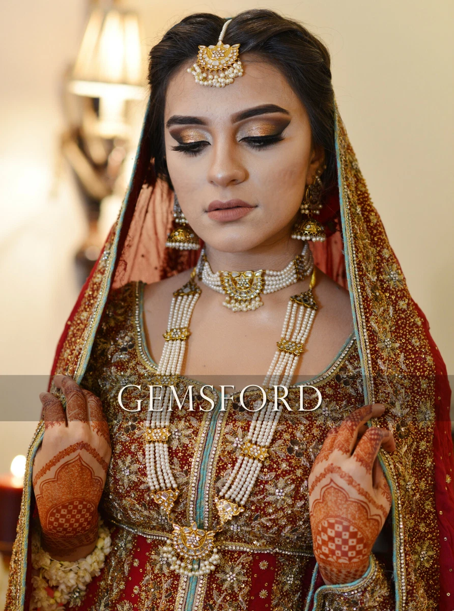 Indian Pakistani Bridal Kundan Mala Haar Necklace Earrings Tikka Jewellery Set