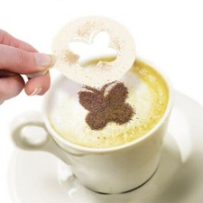 16pcs Coffee Stencils Sprinkler Strew Pad Chocolate Cappuccino Cake Spray Duster