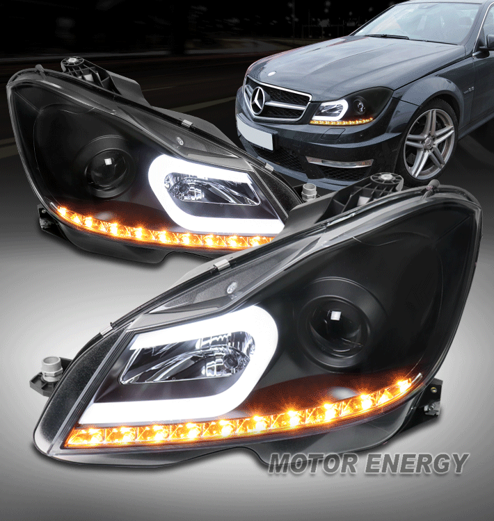 For 12 13 14 Mercedes W204 C200 C300 C63 LED DRL Tube Projector