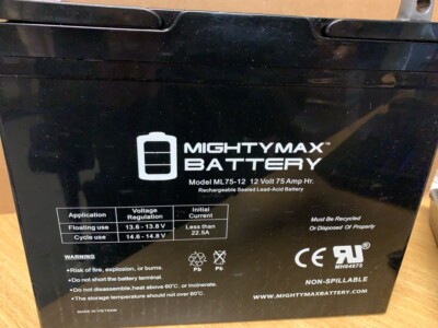 Mighty Max Battery 12 V 75 Ah Nut/Bolt Terminal Lead-Acid Battery