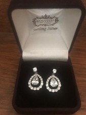 NIB Contessa Di Capri Womens Sterling Silver Crystal Earrings- Stunning!